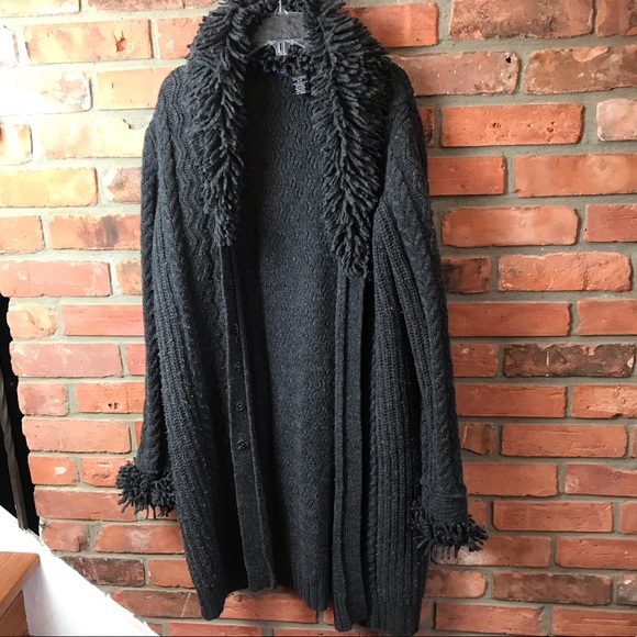 IB Diffusion Vintage 90s Cable Knit Long Sweater Coat Cardigan Wool Cozy Warm S - Picture 5 of 15